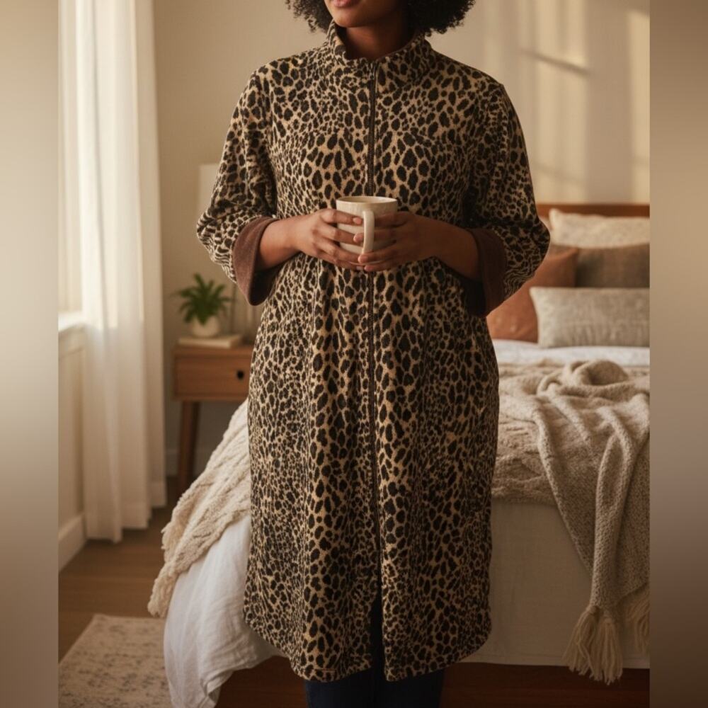 Vintage Oscar de la Renta Leopard Print Hostess Robe House Dress L XL